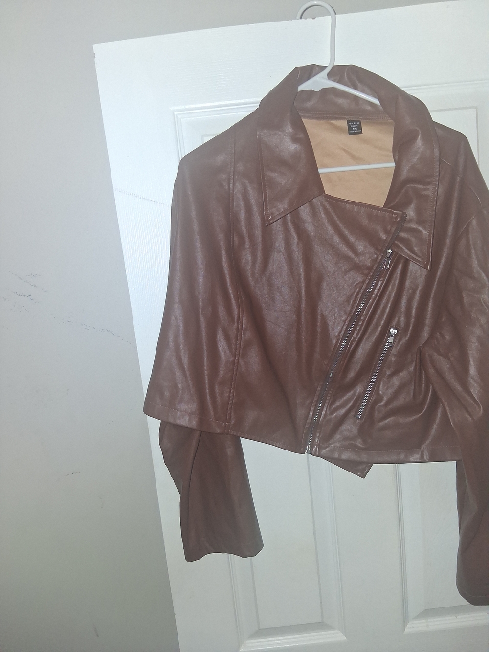 Women's Brown Faux Leather Asymmetrical Zip Jacket - Unbranded